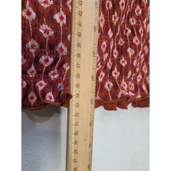 Time & Tru Smocked Mesh Top XXXL 22 Rusty Bronze Ikat Print 3/4 Sleeve Ruffle... - Picture 10 of 10